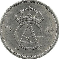 Монета 25 эре. 1964 год, Швеция. (U).