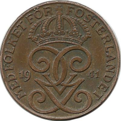 Монета 2 эре.1941 год, Швеция.