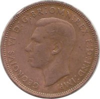 ​Монета 1/2 пенни 1943 год.  Золотая лань . Великобритания.