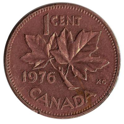 Монета 1 цент, 1976 год, Канада.