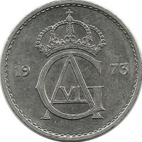 Монета 25 эре. 1973 год, Швеция. (U).