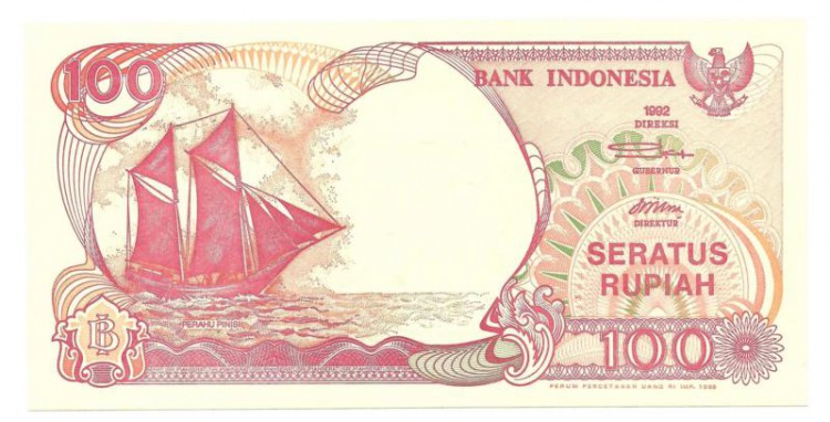 Банкнота 100 рупий  1992 год. Индонезия. UNC.
