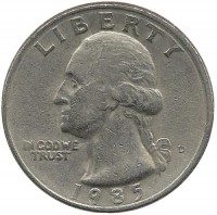 Вашингтон. Монета 25 центов. 1985 год, (D). Денвер, США.