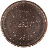 Монета 1 крона. 2016 год, Швеция. UNC.
