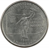 Пенсильвания (Pennsylvania ). Монета 25 центов (квотер), 1999г. P.  CША. 