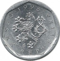 Монета 20 геллеров. 1998 год, Чехия.  