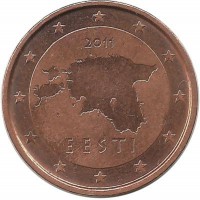 Монета 2 цента, 2011 год, Эстония. 