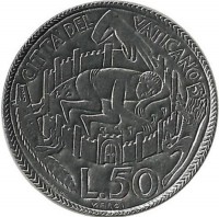 Монета 50 лир 1975г. Ватикан (UNC)