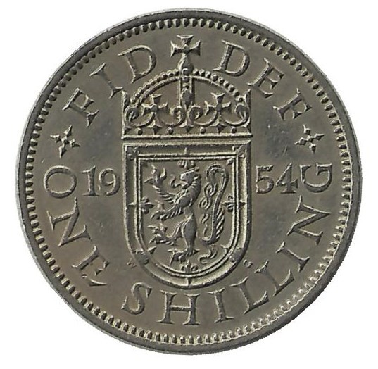 Монета 1 шиллинг. 1954 год, Великобритания. (Герб Шотландии).