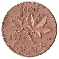 Монета 1 цент, 1977 год, Канада.