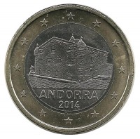  Монета 1 евро. 2014 год, Андорра. UNC.