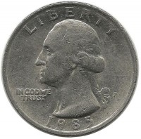 Вашингтон. Монета 25 центов. 1985 год, (Р). Филадельфия, США.