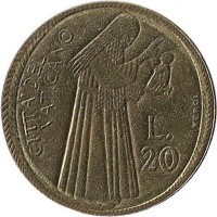  Монета 20 лир 1975г. Ватикан (UNC)