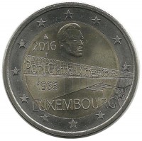 50-летие моста великой герцогини Шарлотты. Монета 2 евро. 2016 год, Люксембург .UNC.