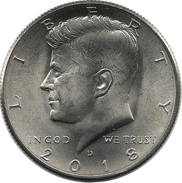Монета 1/2 доллара. 2018 год,  (D) - Монетный двор Денвер. США. UNC.