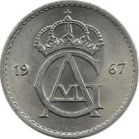 Монета 25 эре. 1967 год, Швеция. (U).