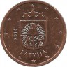 Монета 2 цента, 2014 год, Латвия. 