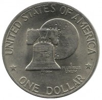 Монета 1 доллар. 1976 г.  200 лет США. Луна за Колоколом Свободы. 