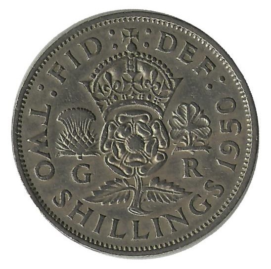 Монета 2 шиллинга. 1950 год, Великобритания.