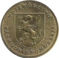 Западно-Поморское воеводство. Монета 2 злотых, 2005 год, Польша.