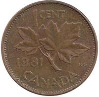 Монета 1 цент, 1981 год, Канада.
