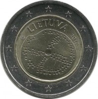 Балтийская культура. Монета 2 евро, 2016 год, Литва. UNC.  