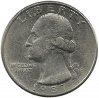 Вашингтон. Монета 25 центов. 1987 год, (D). Денвер, США.