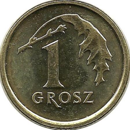 Монета 1 грош, 2015 год, Польша.