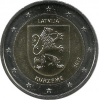 Курземе. Исторические области Латвии. Монета 2 евро. 2017 год, Латвия.UNC.
