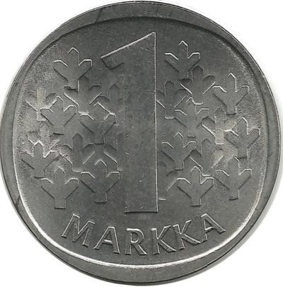 Монета 1 марка. 1987 год, Финляндия. Отметка монетного двора N - Tapio Nevalainen. (из ролла) UNC.